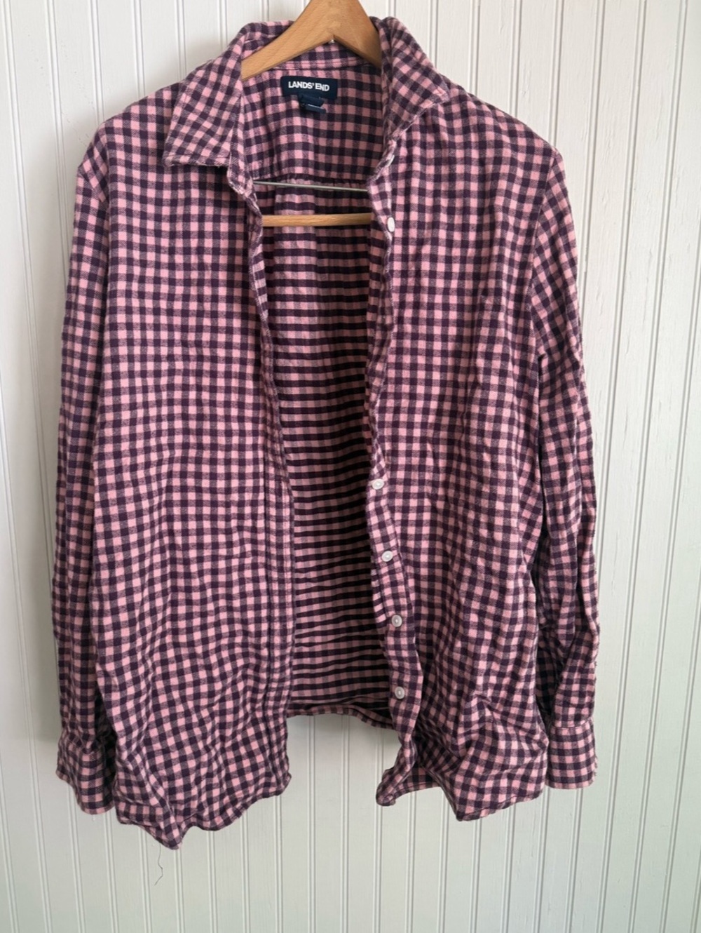 Lands' End Gingham Button Down Shirt in Pink & Purple Size XL